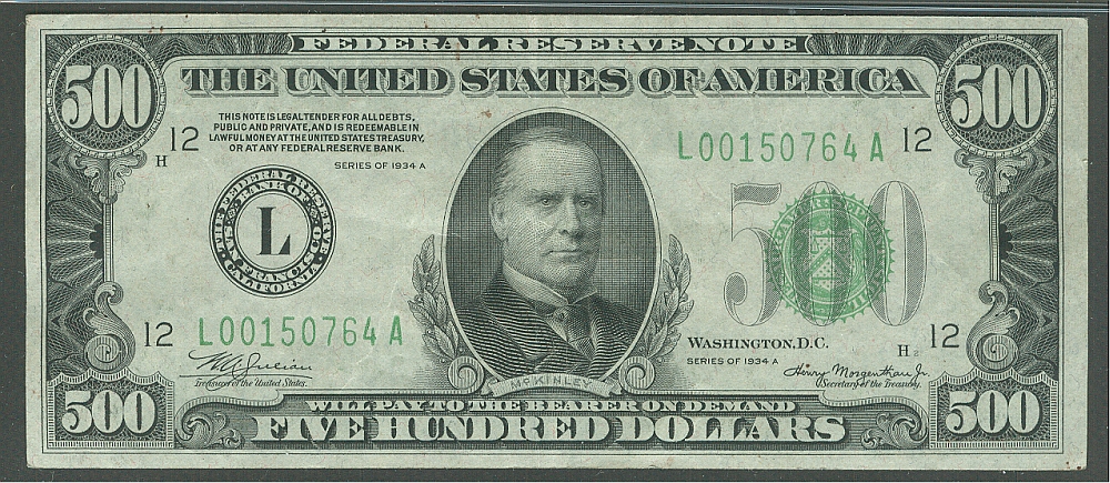 Fr.2202-L, 1934A San Francisco $500 FRN, AU